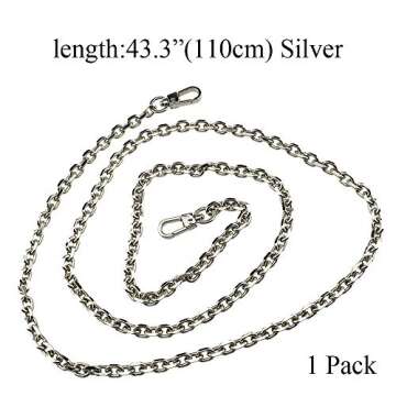 HAHIYO Mini Pochette Purse Chain Strap Thin Wide 6mm for LV Length 43.3 inches Thick 2mm Shiny Silver for Shoulder Cross Body Sling Handbag Wallet Clutch Comfortable Flat Metal Strap 1 Pack