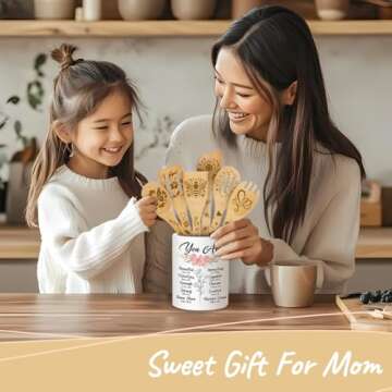 365RUSTIC Christian Cooking Utensils Set for Women, Utensil Holder & 6 Wooden Spoons Cooking Gifts For Mom, Sweet Valentines Gifts For Her, Ceramic Holder, Kitchen Gifts For Women