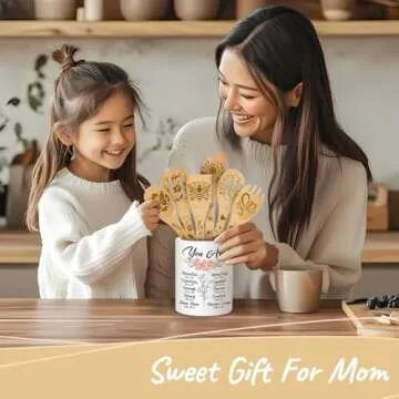 365RUSTIC Christian Cooking Utensils Set for Women, Utensil Holder & 6 Wooden Spoons Cooking Gifts For Mom, Sweet Valentines Gifts For Her, Ceramic Holder, Kitchen Gifts For Women