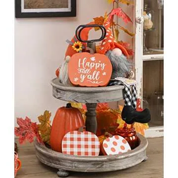 3 Pcs Fall Tiered Tray Decor, Pumpkin Table Wooden Sign, Halloween Decor Double Printed Reversible Pumpkin Table Decor