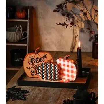 3 Pcs Fall Tiered Tray Decor, Pumpkin Table Wooden Sign, Halloween Decor Double Printed Reversible Pumpkin Table Decor