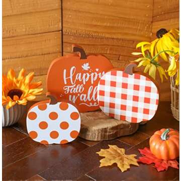 3 Pcs Fall Tiered Tray Decor, Pumpkin Table Wooden Sign, Halloween Decor Double Printed Reversible Pumpkin Table Decor