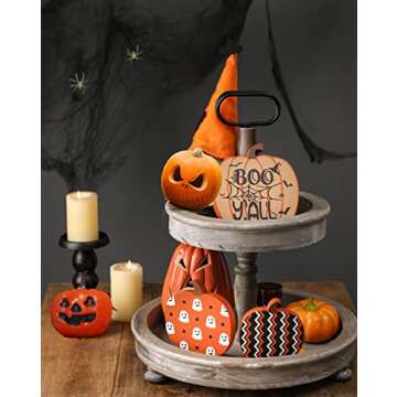 3 Pcs Fall Tiered Tray Decor, Pumpkin Table Wooden Sign, Halloween Decor Double Printed Reversible Pumpkin Table Decor