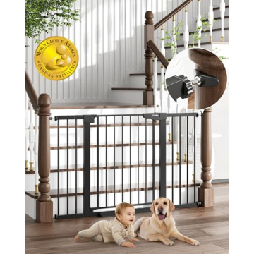 Cumbor 29.7-51.5" Baby Gate Extra Wide, Safety Dog Gate for Stairs Easy Walk Thru Auto Close Pet Gat...
