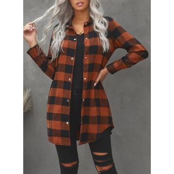 EVALESS Color Block Plaid Shacket for Women 2024 Fashion