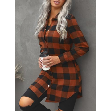 EVALESS Color Block Plaid Shacket for Women 2024 Fashion