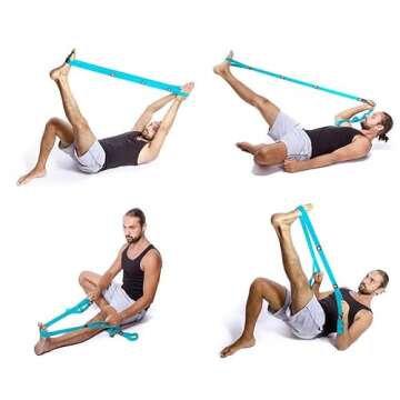 Stretching Strap with Loops for Physical Therapy - Yoga Strap for Stretching - Hamstring Stretch Strap with 10 Loops - FlexStrap for Lower Back Pain - Stretching Exercise Instructions