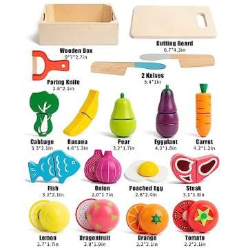 32 Pcs Wooden Play Food Sets for Kids Kitchen Accessories, Early Education Montessori Kids Toys ,Veg...