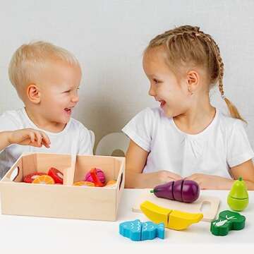 32 Pcs Wooden Play Food Sets for Kids Kitchen Accessories, Early Education Montessori Kids Toys ,Vegetables Toddler Toys Role Pretend Playfor Toddlers and Kids Ages 3+