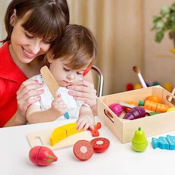 32 Pcs Wooden Play Food Sets for Kids Kitchen Accessories, Early Education Montessori Kids Toys ,Vegetables Toddler Toys Role Pretend Playfor Toddlers and Kids Ages 3+