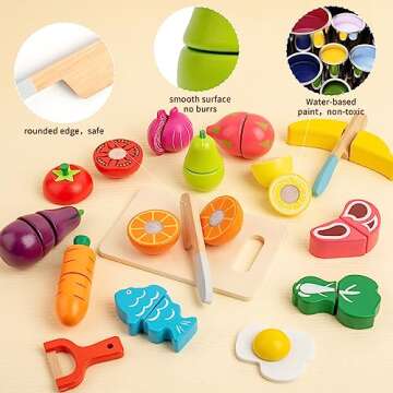 32 Pcs Wooden Play Food Sets for Kids Kitchen Accessories, Early Education Montessori Kids Toys ,Vegetables Toddler Toys Role Pretend Playfor Toddlers and Kids Ages 3+