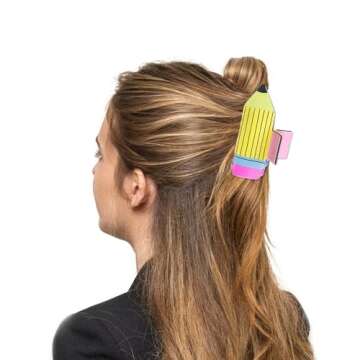 Back to School Hair Claw Clips Pencil Hair Claw Clip Cute Hair Clips for Women Teacher Funny Claw Clips Hair Barrettes Claw Clips for Thick Thin Hair Strong Hold Hair Clip Hair Accessories 1Pcs