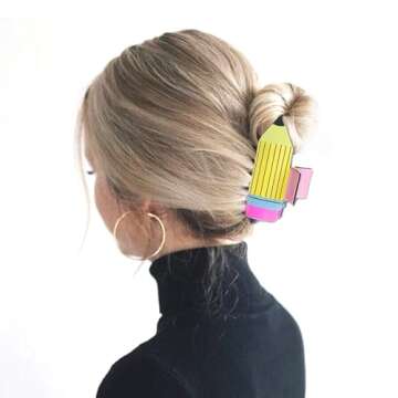 Back to School Hair Claw Clips Pencil Hair Claw Clip Cute Hair Clips for Women Teacher Funny Claw Clips Hair Barrettes Claw Clips for Thick Thin Hair Strong Hold Hair Clip Hair Accessories 1Pcs