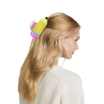 Back to School Hair Claw Clips Pencil Hair Claw Clip Cute Hair Clips for Women Teacher Funny Claw Clips Hair Barrettes Claw Clips for Thick Thin Hair Strong Hold Hair Clip Hair Accessories 1Pcs