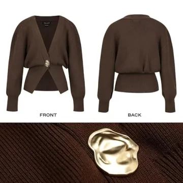URBAN REVIVO Women Knitted Cardigans Long Sleeve V-Neck Lightweight Sweater One Leaf Button Down Outwear Brown, Small