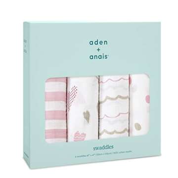 aden + anais Swaddle Blanket, Boutique Muslin Blankets for Girls & Boys, Baby Receiving Swaddles, Id...