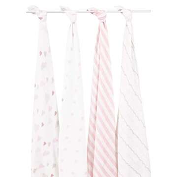 aden + anais Swaddle Blanket, Boutique Muslin Blankets for Girls & Boys, Baby Receiving Swaddles, Ideal Newborn & Infant Swaddling Set, Perfect Shower Gifts, 4 Pack, Heart Breaker