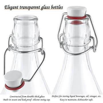 Estilo Swing Top Clear Glass Bottles - Set of 6, 16oz, Airtight Stoppers