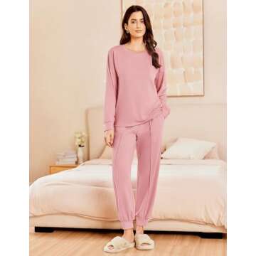 Ekouaer Lounge Sets for Women 2 Piece Jogger Pajama Long Sleeve Pants Loungewear Sweatsuits Casual M...