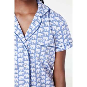 Yiulangde Womens Cute Elephant Cotton Pajamas Y2k Lounge Short Sleeve Shirt Matching Pjs Shorts Pajama Sets for Women 2 Piece Sleepwear