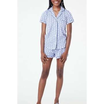 Yiulangde Womens Cute Elephant Cotton Pajamas Y2k Lounge Short Sleeve Shirt Matching Pjs Shorts Pajama Sets for Women 2 Piece Sleepwear