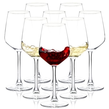 Elegant Long Stem Wine Glasses Set of 8 - 12oz Clear