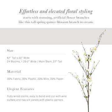 Artificial Flowers | Cream Artificial Blossom Branch - 57"