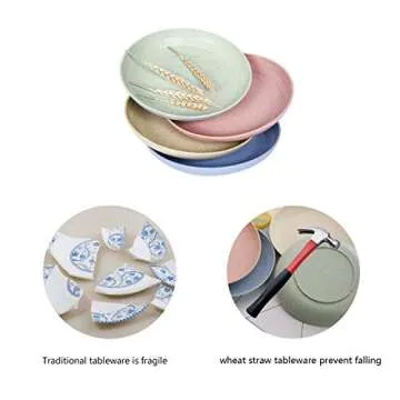 shopwithgreen Wheat Straw Reusable Dinner Plates, Camping Outdoor Plates Sets, for Kitchen, Dorm Room, Microwave Dishwasher Safe Dinner Plates, Unbreakable and Lightweight, 7.8 Inch, 4 PCS