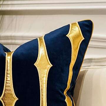 Avigers 18 x 18 Inches Navy Blue Gold Striped Cushion Case Luxury European Throw Pillow Cover Decorative Pillow for Couch Living Room Bedroom Car