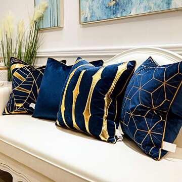 Avigers 18 x 18 Inches Navy Blue Gold Striped Cushion Case Luxury European Throw Pillow Cover Decorative Pillow for Couch Living Room Bedroom Car