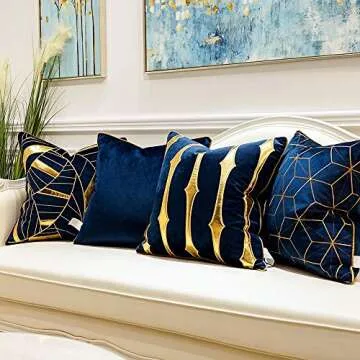 Avigers 18 x 18 Inches Navy Blue Gold Striped Cushion Case Luxury European Throw Pillow Cover Decorative Pillow for Couch Living Room Bedroom Car