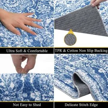 Vaukki Hallway Runner Rug, Vintage Shaggy Soft Laundry Rug , Non Slip Mat, Washable Farmhouse Kitchen Area Carpet for Bathroom, Entryway and Bedroom (2' X 6', Blue)