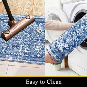 Vaukki Hallway Runner Rug, Vintage Shaggy Soft Laundry Rug , Non Slip Mat, Washable Farmhouse Kitchen Area Carpet for Bathroom, Entryway and Bedroom (2' X 6', Blue)