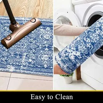 Vaukki Hallway Runner Rug, Vintage Shaggy Soft Laundry Rug , Non Slip Mat, Washable Farmhouse Kitchen Area Carpet for Bathroom, Entryway and Bedroom (2' X 6', Blue)