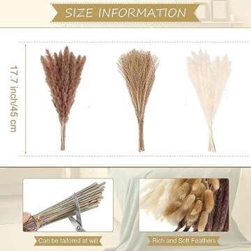 Dried Pampas Grass Decor 60 PCS Pampas Grass Decor with Bunny Tails for Vase, Boho Dried Flowers for Floral Arrangements, Fall Flowers Reed Grass Bouquet for Home Table Decor, Farmhouse Decor