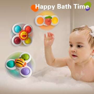 3PCS Suction Cup Spinner Toys for 1 2 Year Old Boys Spinning Toys 12-18 Months Sensory Toys for Toddlers 1-3 First Birthday Baby Gifts for Girls