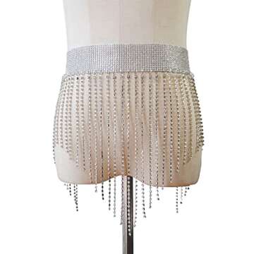 Sinkcangwu Diamond Skirt Metal Rhinestone Body Chain Jewelry for Women Dancer- Party Summer Swimsuit...