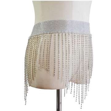 Sinkcangwu Diamond Skirt Metal Rhinestone Body Chain Jewelry for Women Dancer- Party Summer Swimsuit Jumpsuit Jewelry Accessory, Gold