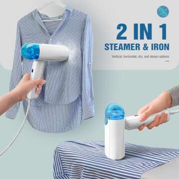 TYY Travel Steamer for Clothes with Dual Voltage 100-240V, Foldable Clothes Steamer Fabric Wrinkle Remover, Portable Handheld Garment Steamer and Steam Iron 2-in-1 for Worldwide Traveling
