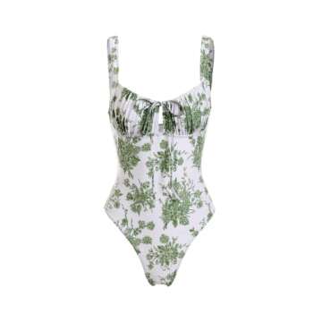 BERLOOK Women’s Tie Floral Sexy One-Piece Tankini Bathing Suits Slimming Swimsuit Green