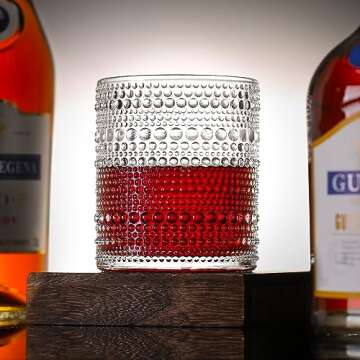 cosnou Glassware Set of 6, 13 OZ/390ml Hobnail Kitchen Glassware, Embossed Vintage Glass for Water, Cocktail, Soda, Beverage, Juice