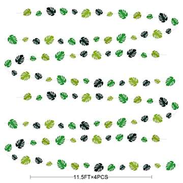 46 Ft Tropical Party Decorations Green Palm Leaves Garland Banner for Summer Hawaiian Luau Wild One ...
