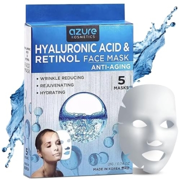 AZURE Hyaluronic Acid & Retinol Anti Aging Facial Mask - Dermatologist Tested - Rejuvenating & Hydra...