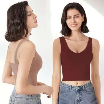 Eleplus 4 Pieces Comfy Cami Bra for Women Crop Top Yoga Bralette Longline Padded Lounge Bra Pack of 4 (color3, Large-X-Large)