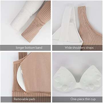 Eleplus 4 Pieces Comfy Cami Bra for Women Crop Top Yoga Bralette Longline Padded Lounge Bra Pack of 4 (color3, Large-X-Large)