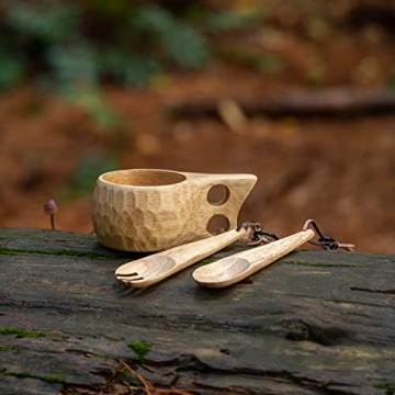 GCS Handmade Kuksa Wood Camp Mug with Fork and Spoon