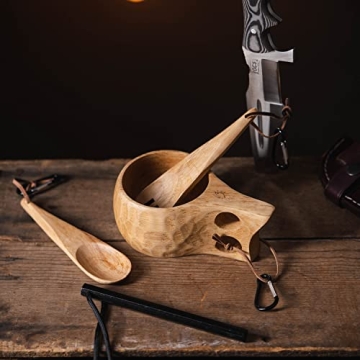 GCS Handmade Kuksa Wood Camp Mug with Fork and Spoon