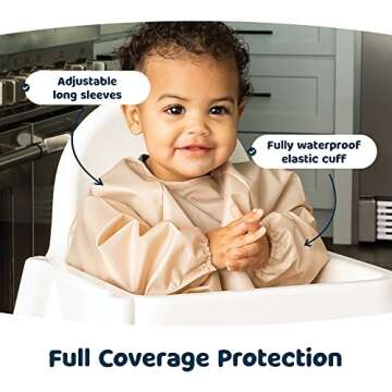 Tiny Twinkle Mess Proof Baby Bib, 2 Pack Long Sleeve Bib Outfit, Waterproof Bibs for Toddlers, Machi...