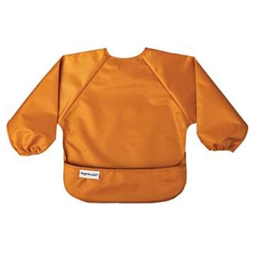 Tiny Twinkle Mess Proof Baby Bib, 2 Pack Long Sleeve Bib Outfit, Waterproof Bibs for Toddlers, Machine Washable, Tug Proof (Sand Cinnamon, Small 6-24 Months)