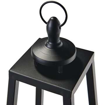 Black Lantern with Flameless Candle - 16 Inch, Metal Frame, Battery Powered, Indoor / Outdoor, Decorative Waterproof Lanterns for Patio Decor, Front Porch or Wedding Centerpiece